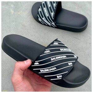 Жіночі тапочки Balenciaga Slides Small Logo ‘Black’Чорні ляпають Balenciaga спить ковзання тапочки