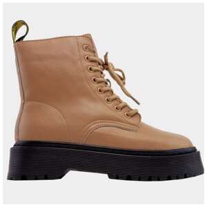 Жіночі зимові черевики Dr. Martens Jadon Black Beige Premium бежеві шкіряні черевики доктор мартинс ін мартенс