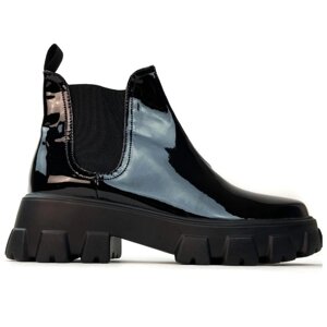 Жіночі зимові черевики Prada Beatle Boots Gloss, чорні шкіряні лаковані черевики прада бітл глосс