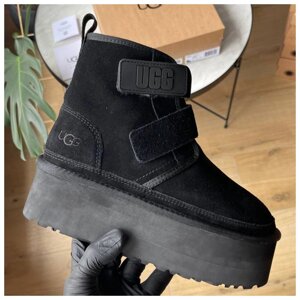 Жіночі зимові черевики UGG Neumel Platform Chukka Black хутро, чорні чоботи замшеві уггі ньюмел на платформі