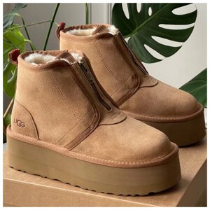 Жіночі зимові черевики UGG Neumel Platform Zip Slipper Chestnut, замшеві чоботи уггі ньюмел на платформі