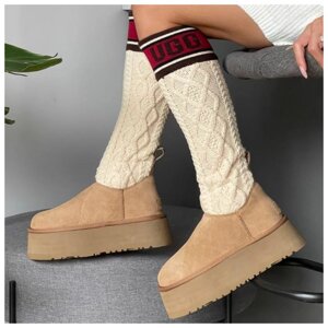 Жіночі зимові черевики UGG Sweater Letter Boots Women's Chestnut, коричневі чоботи замшеві уггі на платформі