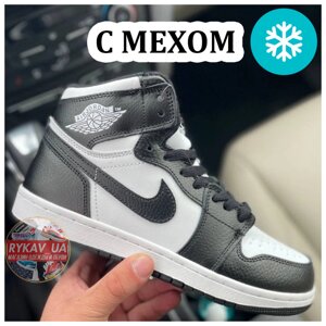 Жіночі зимові кросівки Nike Air Jordan 1 ретро високий (хутро), чорно -біла шкіряна Nike Air Jordan