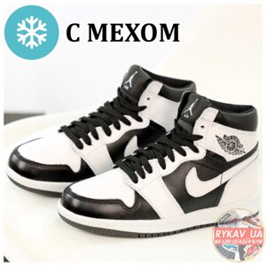 Жіночі зимові кросівки Nike Air Jordan 1 Retro Winter High Black White (хутро), шкіряні найк Джордан