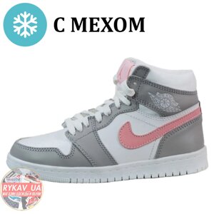 Жіночі зимові кросівки Nike Air Jordan 1 ретро зима високий сірий (хутро), сірий шкіряний Nike Air Jordan 1