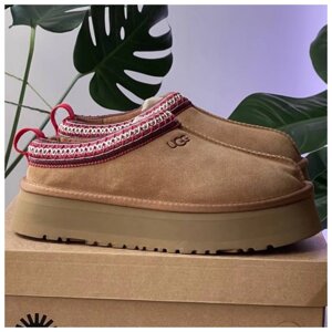 Жіночі зимові капці UGG Tasman Platform Chestnut на хутрі, коричневі замшеві уггі тасман на платформі