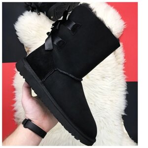 Жіночі зимові UGG Bailey Bow II 2 Black, чорні замшеві чоботи уггі Бейлі боу жіночі черевики уги