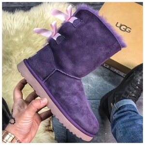 Жіночі зимові UGG Bailey Bow Leather Violet, фіолетові замшеві чоботи уггі Бейлі боу жіночі черевики уги