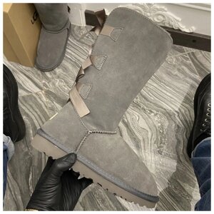 Жіночі зимові UGG Bailey bow tall II 2 boot Grey, сірі замшеві чоботи уггі Бейлі боу жіночі черевики уги