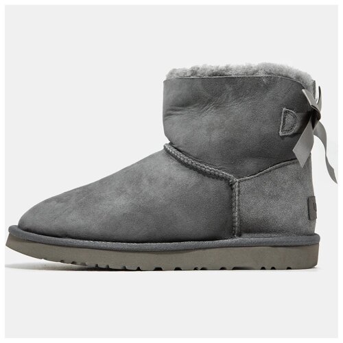 Жіночі зимові UGG Classic Mini Bailey Bow Grey, сірі замшеві уггі класик міні з бантом черевики угі зима