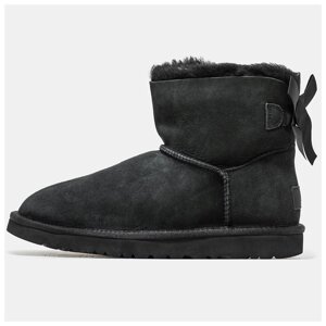 Жіночі зимові UGG Classic Mini Bailey Bow II Boot чорні замшеві уггі класик міні з бантом черевики угі зима