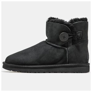 Жіночі зимові UGG Classic Mini Bailey Button Black, чорні замшеві уггі класик міні з ґудзиком черевики угі