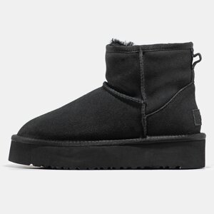 Жіночі зимові UGG Classic Mini Platform Black, чорні замшеві уггі міні на платформі уги зима