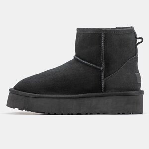 Жіночі зимові UGG Classic Mini Platform Black, чорні замшеві уггі міні на платформі уги зима