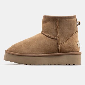 Жіночі зимові UGG Classic Mini Platform Brown, коричневі замшеві уггі міні на платформі угі зима