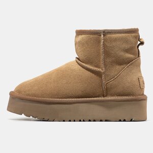 Жіночі зимові UGG Classic Mini Platform Brown, коричневі замшеві уггі міні на платформі угі зима