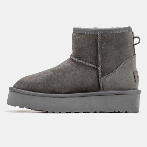 Жіночі зимові UGG Classic Mini Platform Grey, сірі замшеві уггі міні на платформі уги зима