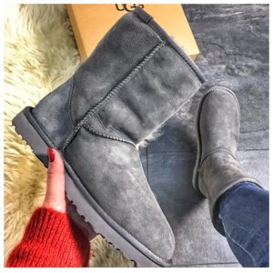 Жіночі зимові UGG Classic Suede Gray, сірі замшеві чоботи уггі класик суед жіночі черевики уги