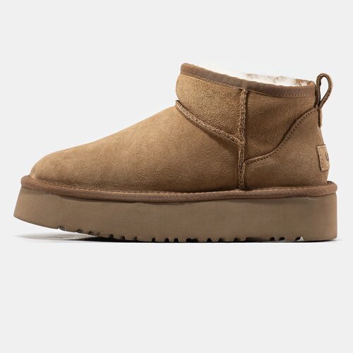 Жіночі зимові UGG Classic Ultra Mini Platform Chestnut, коричневі замшеві уггі ультра міні на платформі