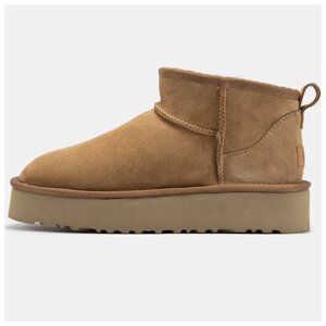 Жіночі зимові UGG Classic Ultra Mini Platform Ginger платформа, коричневі замшеві уггі ультра міні черевики