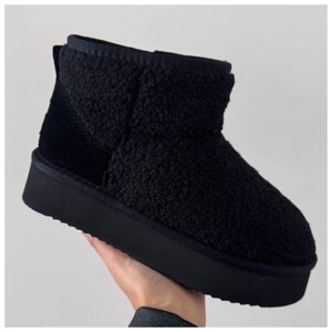 Жіночі зимові UGG Ultra Mini Platform Teddy Black на платформі чорні замшеві уггі ультра міні тедді черевики