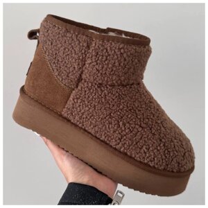 Жіночі зимові UGG Ultra Mini Platform Teddy Ginger на платформі, коричневі замшеві уггі ультра міні тедді