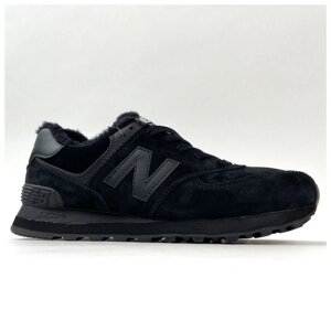 Зимові кросівки New Balance 574 Triple Black шкіряні замшеві кросівки Нью беленс 574 чорний баланс беланс