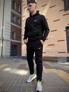 Зимовий чорний спортивний костюм Nike / теплий костюм кофта на змійці + штани Найк