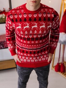 Зимовий різдвяний вовняний червоний светр з оленями теплим