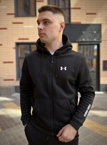 Зимова кофта з начісом на змійці Under Armour чорна / тепла чоловіча кофта Андер Армор