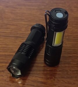 LED mini ліхтарик з фокусом та COB акумуляторний
