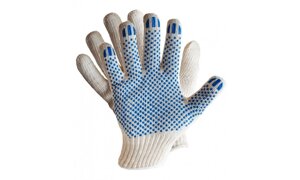 Захисні рукавички з товстого трикотажу з одностороннім точковим покриттям "Білі Х / Б"