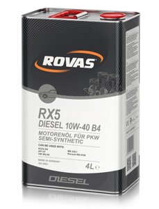Rovas RX5 Diesel 10W-40 B4 (20 л) Напівсинтетичне моторне масло для легкових автомобілів