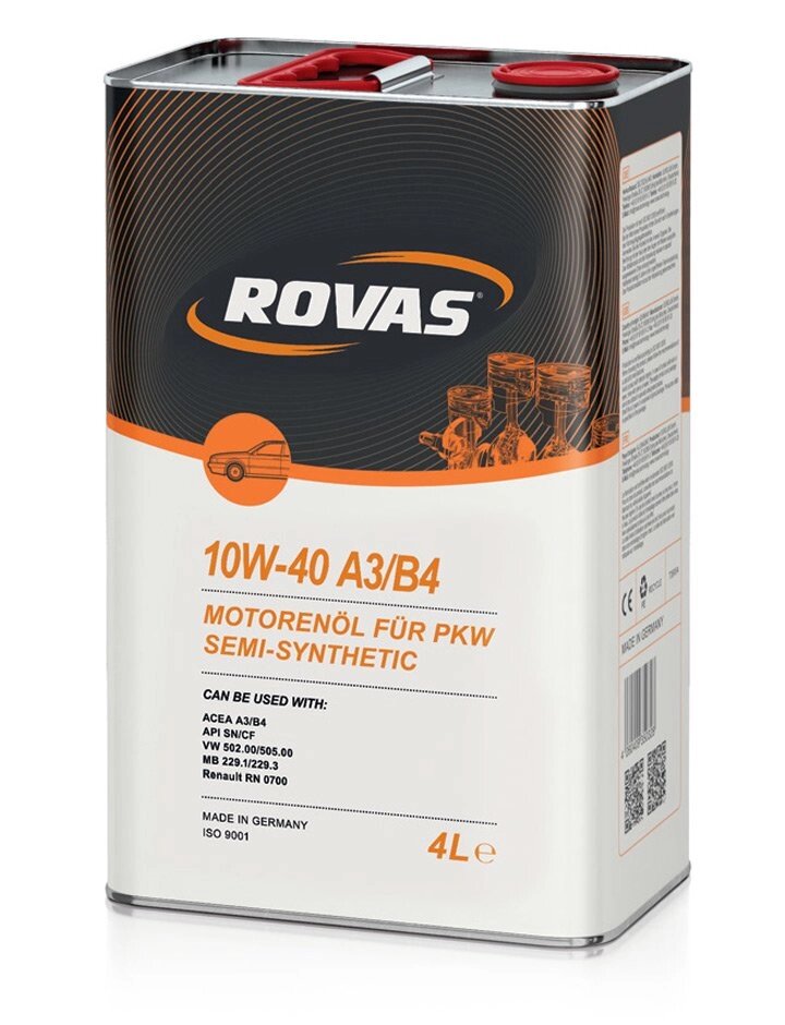 Rovas 10W-40 A3 / B4 (4 л) Напівсинтетичне моторне масло для легкових автомобілів від компанії ТехАгроПартс - фото 1