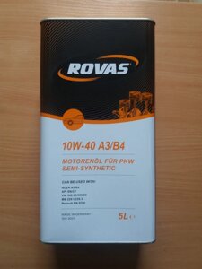 Rovas 10W-40 A3 / B4 (5 л) Напівсинтетичне моторне масло для легкових автомобілів