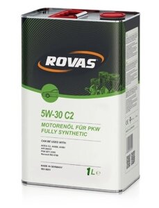 Rovas 5W-30 С2 (1 л) Повністю синтетичне моторне масло класу Mid SAPS для легкових автомобілів