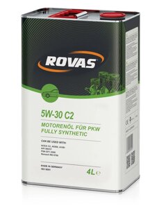 Rovas 5W-30 С2 (4 л) Повністю синтетичне моторне масло класу Mid SAPS для легкових автомобілів