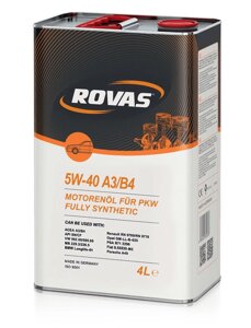 Rovas 5W-40 A3 / B4 (4 л) Повністю синтетичне моторне масло для легкових автомобілів