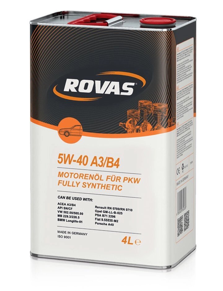 Rovas 5W-40 A3 / B4 (4 л) Повністю синтетичне моторне масло для легкових автомобілів від компанії ТехАгроПартс - фото 1