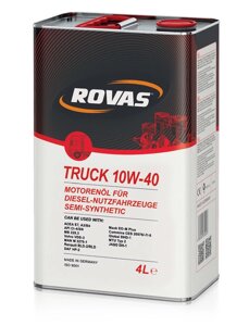 Rovas Truck 10W-40 (4 літри) Напівсинтетичне моторне масло для вантажних автомобілів