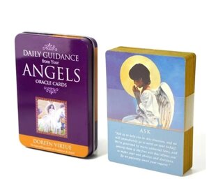 Карти оракули ангелів Дорін Віртью Angels oracle cards Doreen Virtue 44 штук у жерстяній коробці з позолоченим