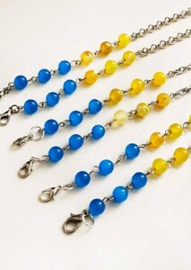 Ланцюжок для окулярів з натуральним камінням жовто-блакитний
