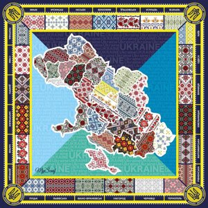 Дизайнерська яскрава хустка "Орнамент незламност" колекція "ДНК Украіна