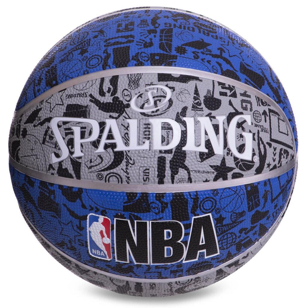 М'яч баскетбольний Composite Leather SPALDING NBA GRAFFITI Outdoor 83176Z No7 синій-серий від компанії Інтернет-магазин спортивних товарів "Sport Galaxy" - фото 1