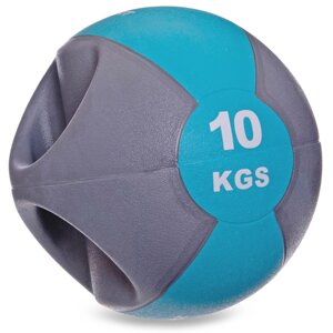 М'яч медичний медбол із двома ручками Zelart FI-2619-10 10 кг сірий-синій