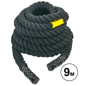 Канат для кроссфита COMBAT BATTLE ROPE UR R-6228-9 (бавовна, l-9м, d-4см, чорний)