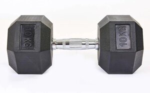 Гантель цілісна шестигранна гексагональна Zelart (1шт) SC-8013-10 10кг (хромована сталь, гума, вага 10кг)