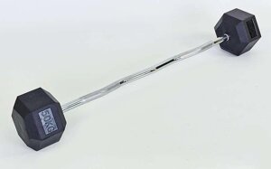 Штанга фіксована вигнута обгумована Rubber Hexagon Barbell 50кг TA-6231-50 (гриф l-95см)