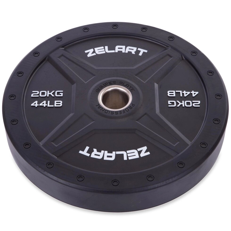 Бамперні диски для кроссфита Bumper Plates гумові d-51мм Zelart TA-2258-20 20кг (d-45см, чорний) від компанії Спортивний інтернет - магазин "One Sport" - фото 1