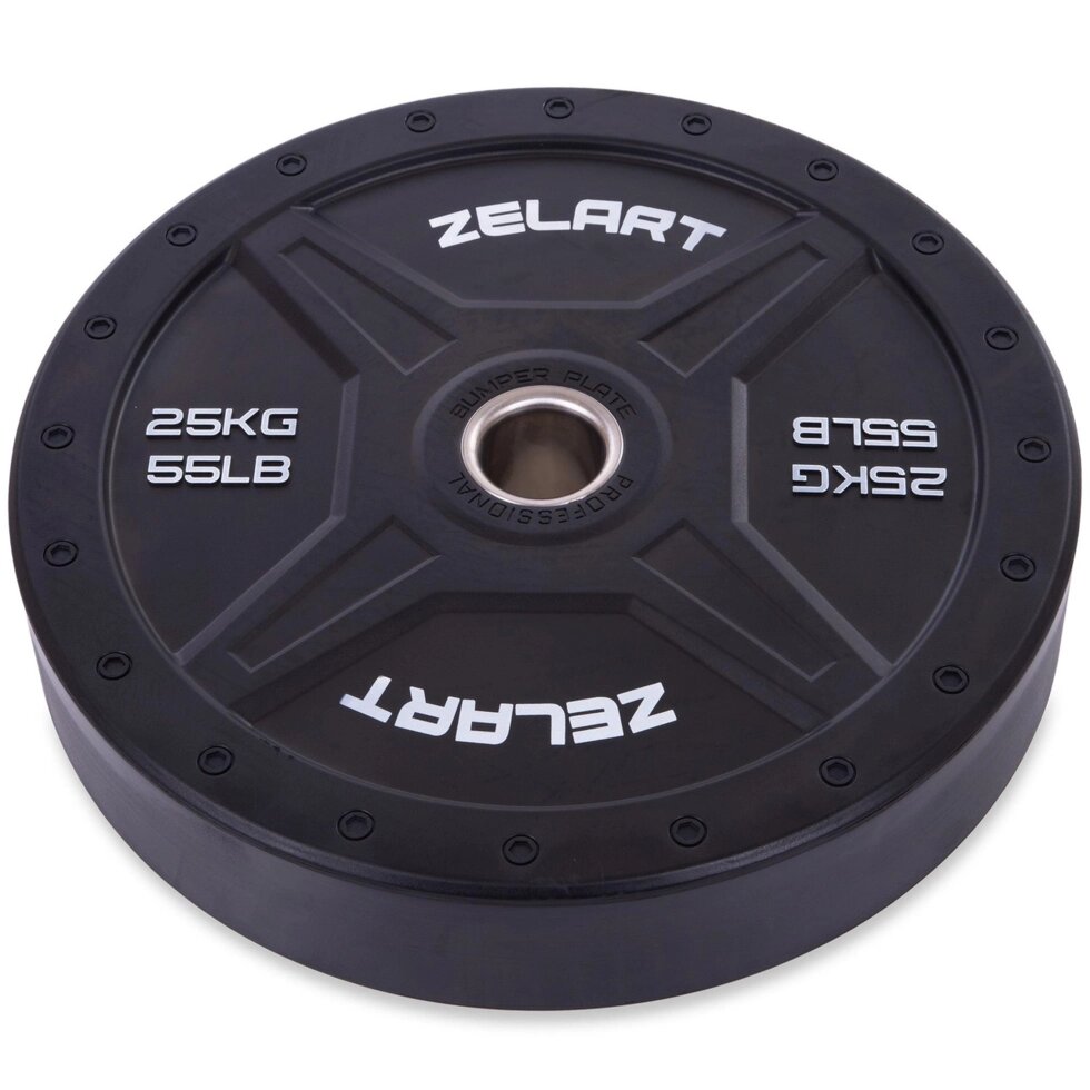 Бамперні диски для кроссфита Bumper Plates гумові d-51мм Zelart TA-2258-25 25кг (d-45см, чорний) від компанії Спортивний інтернет - магазин "One Sport" - фото 1